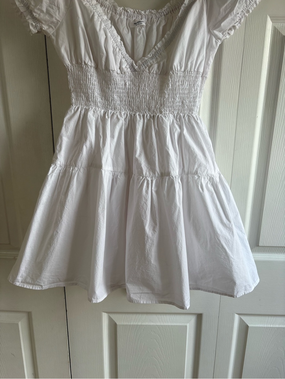 Peppermayo Summer Villa‎ Mini Dress White Boho Peasant Angel Resort Shirring 4 - Picture 6 of 9